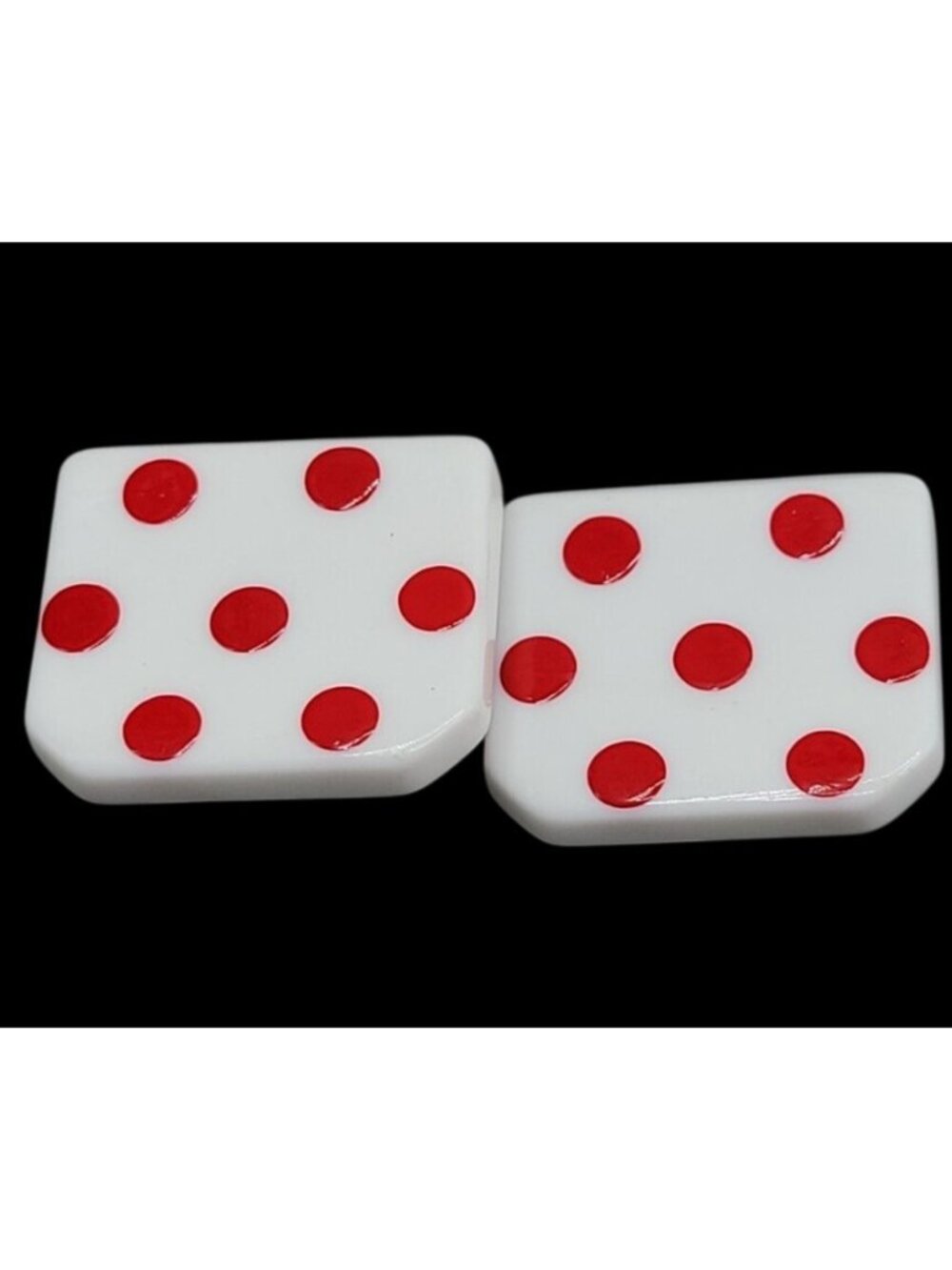 Vintage Lucite Dice Clip On Earrings Large Lucky 7 White Red Polka Dots Vegas - Picture 8 of 12